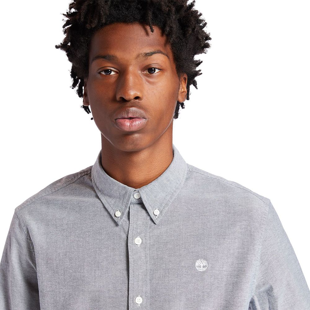 Camisa Masculino - Timberland Pleasant River Stretch Oxford - DZEXR9302 - Cinzentas